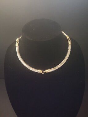 Vintage Silver Tone & Gold Tone Twisted Cable Choker Necklace w/ Buckle Closure
